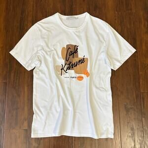 MAISON KITSUNE T-Shirt Womens Sz M White Cafe Kitsune Graphic Tee Streetwear
